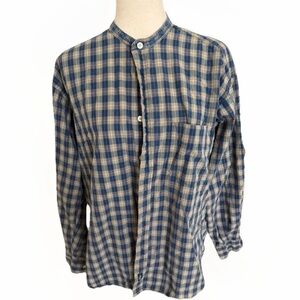 VTG 90s DOCKERS Indigo Levi’s Plaid Band Collar Shirt Men’s M 100% Cotton Check
